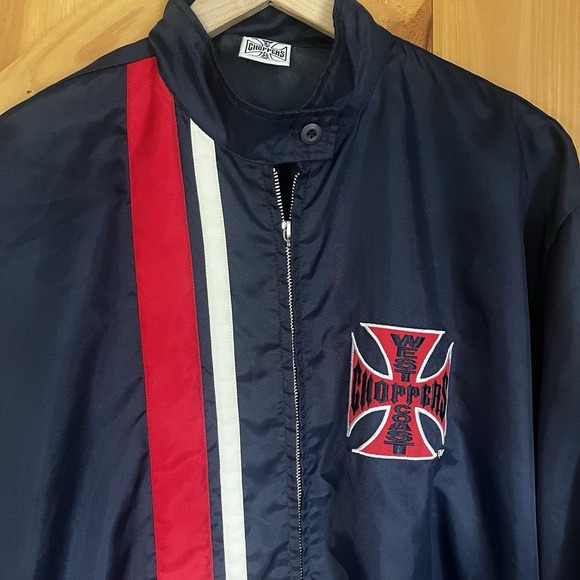 West Coast Choppers Mens XL Navy Blue Full Zip Nylon Jacket Lightweight - Picture 1 of 15